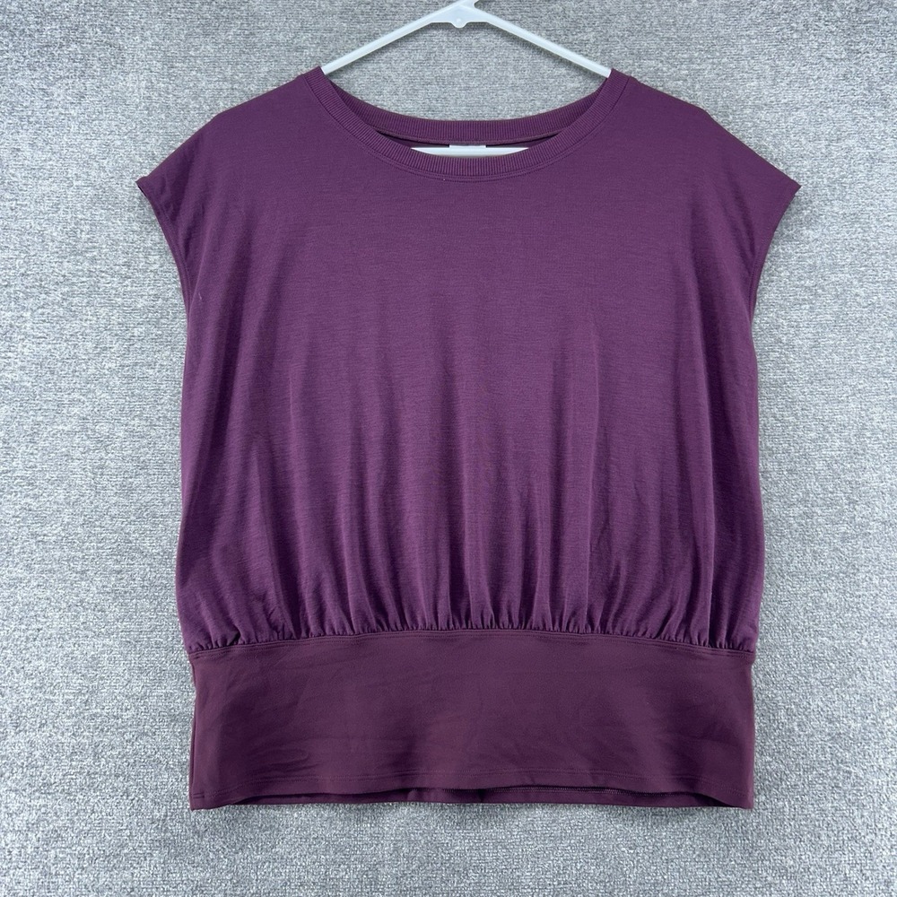 Athleta Ease In Hybrid Tee Sleeveless Woman Size Large Burgundy Activewear - Picture 1 of 9